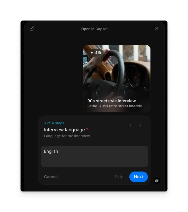 Textfeld für die Interviewsprache mit dem eingetragenen Wert Deutsch
