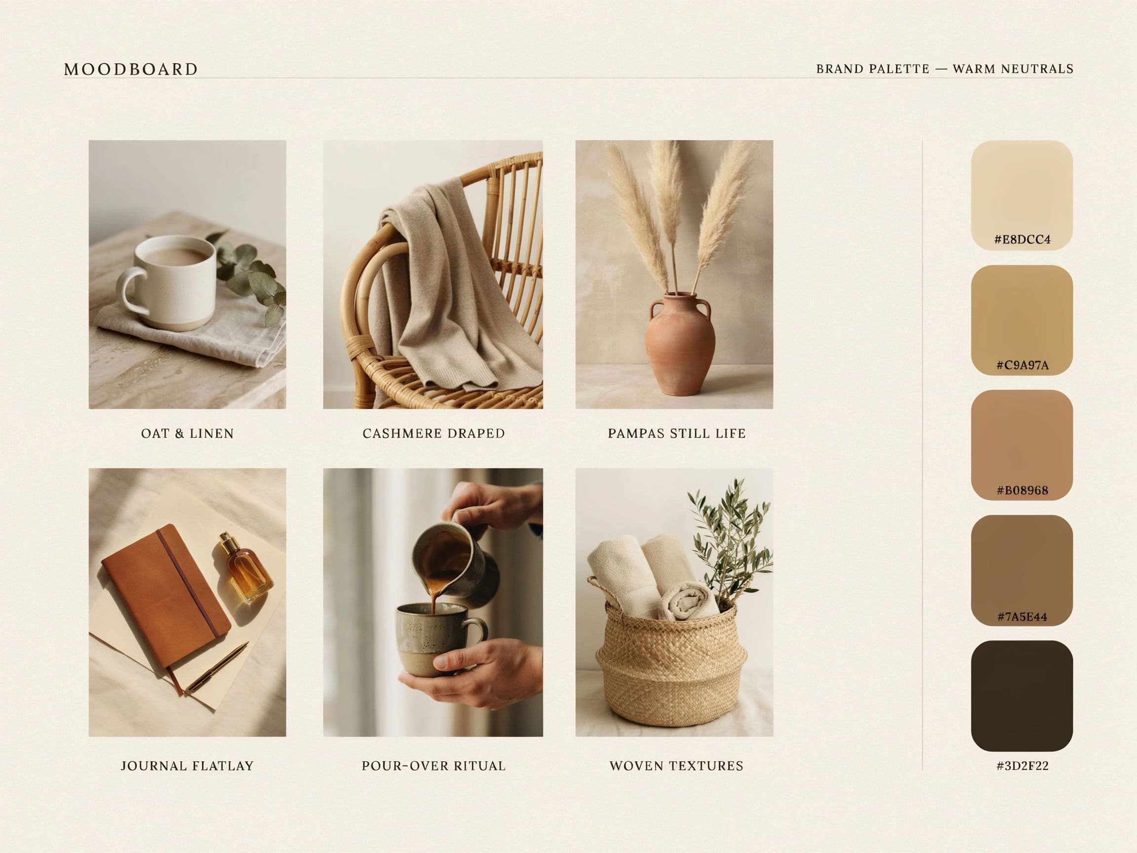 Influencer brief moodboard page with lifestyle photos and swatches