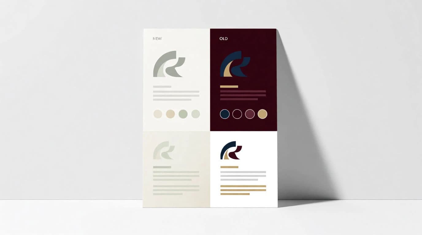 Matching slide showing the fresh 'after' brand identity