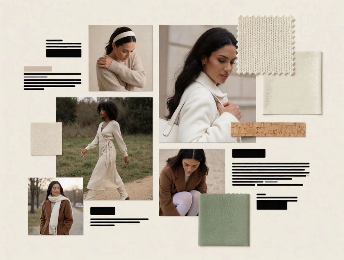 Campaign moodboard with photos, swatches and type