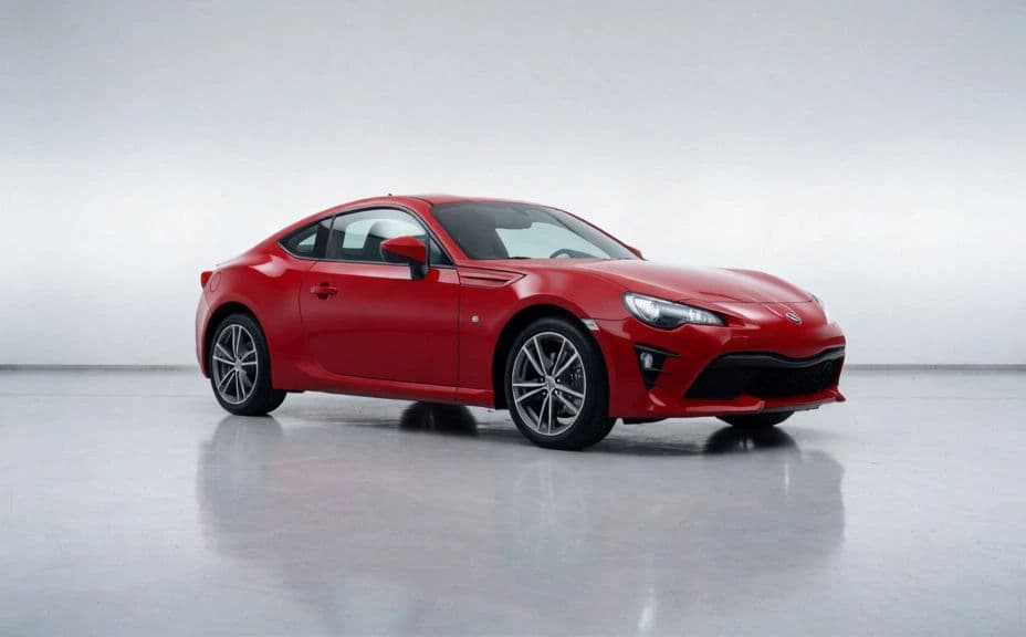 Red coupe front three-quarter view
