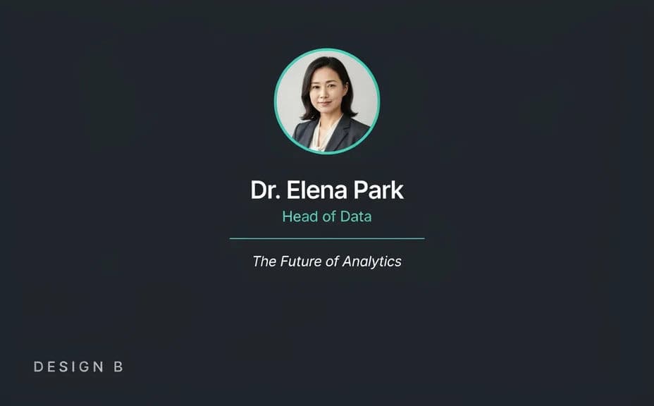 Alternate speaker card with a centered headshot above the name and session title