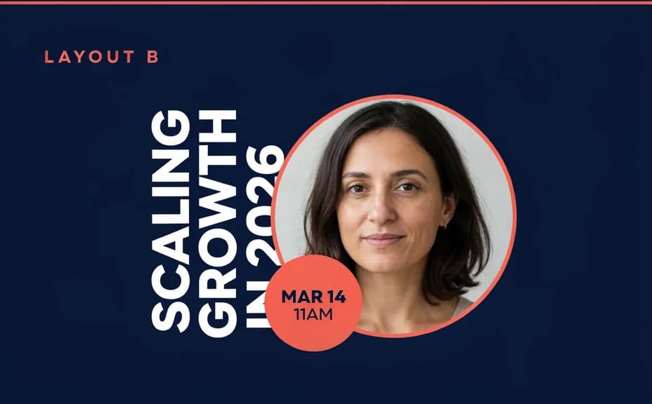 Alternate webinar promo layout with the title beside the speaker and date