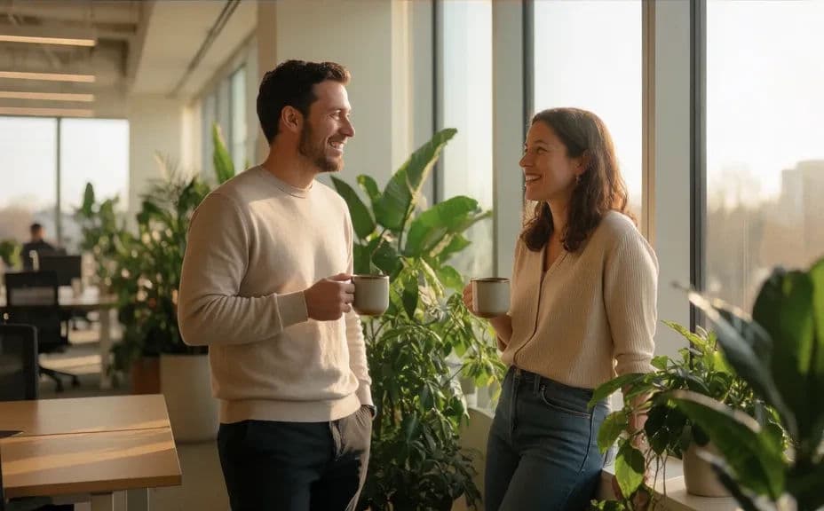 A candid moment in the same office space
