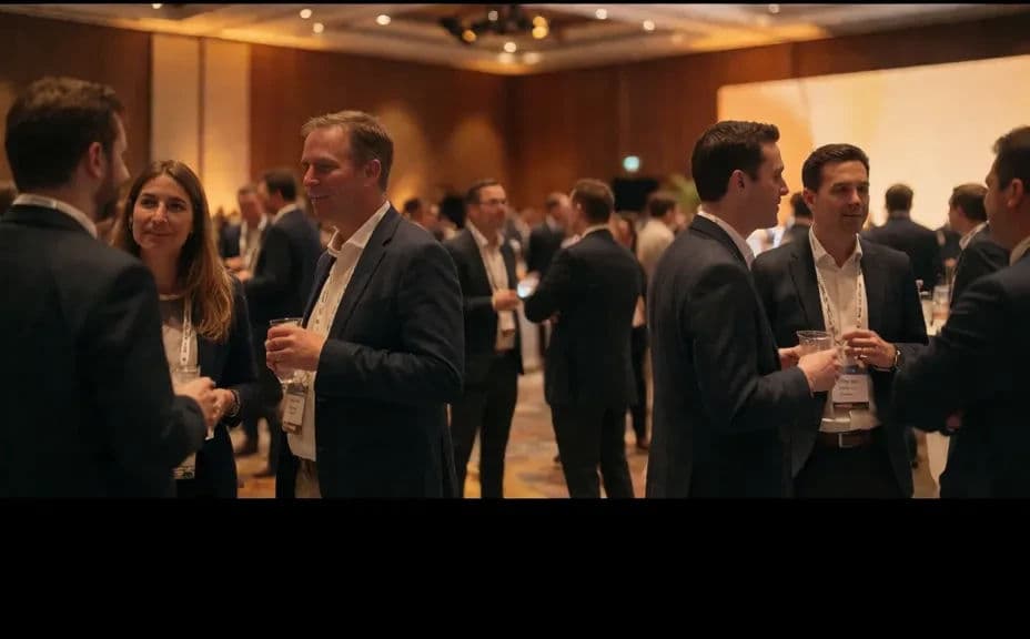 Attendees networking on the floor at the same event