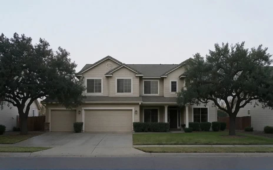 House exterior photographed in flat daylight