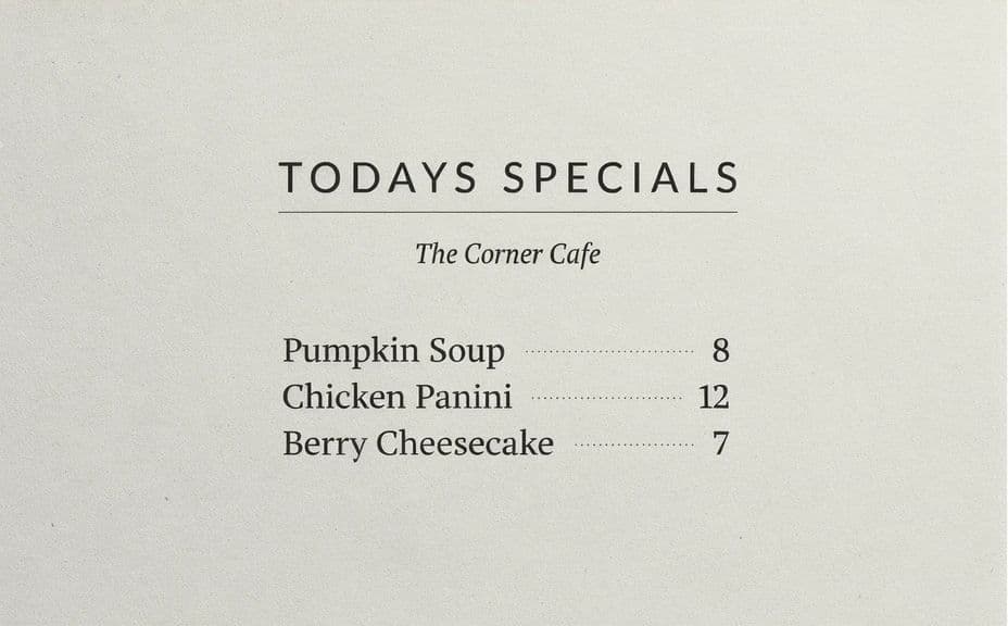Second daily specials board design with the same dishes and prices