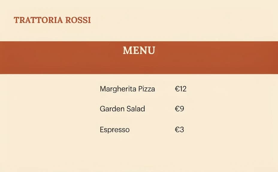 Food menu poster design with dish names and prices