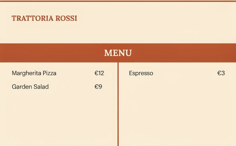 Alternate design of the same menu poster with a different layout