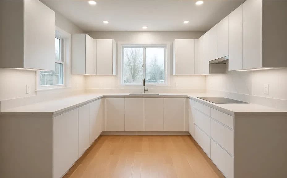 The same kitchen previewed as a modern renovation with updated finishes