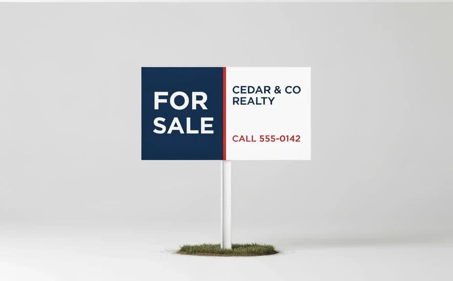 Alternate For Sale yard sign design for the same agency with a different layout