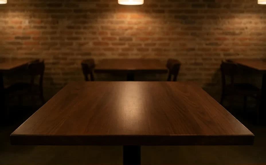 Bare restaurant table before staging