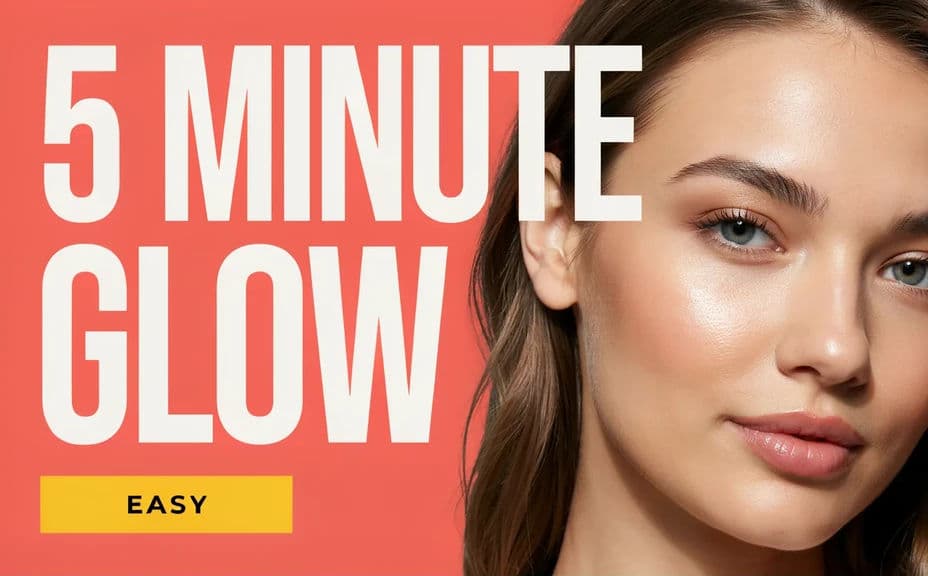 Beauty tutorial thumbnail with a tight face crop and headline on the left