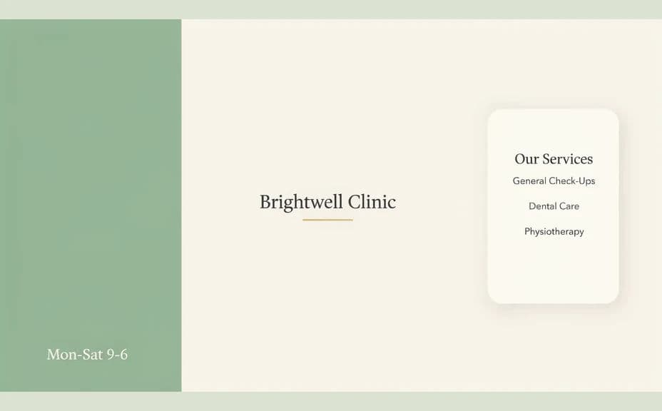 Alternate layout of the same clinic brochure with a different panel arrangement
