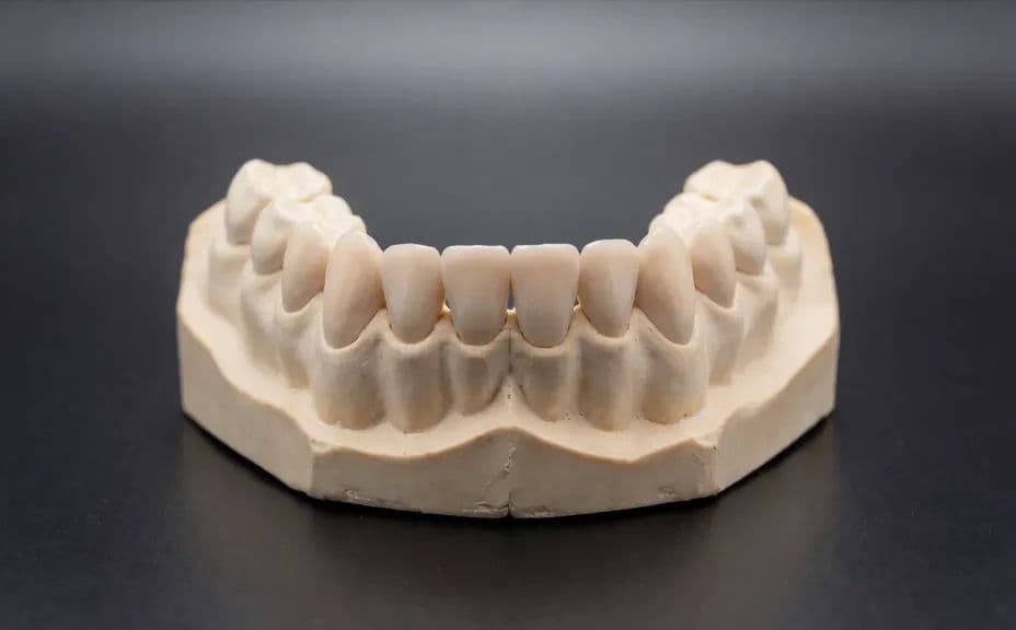 The same illustrative dental model at the same angle with a brighter, evener shade