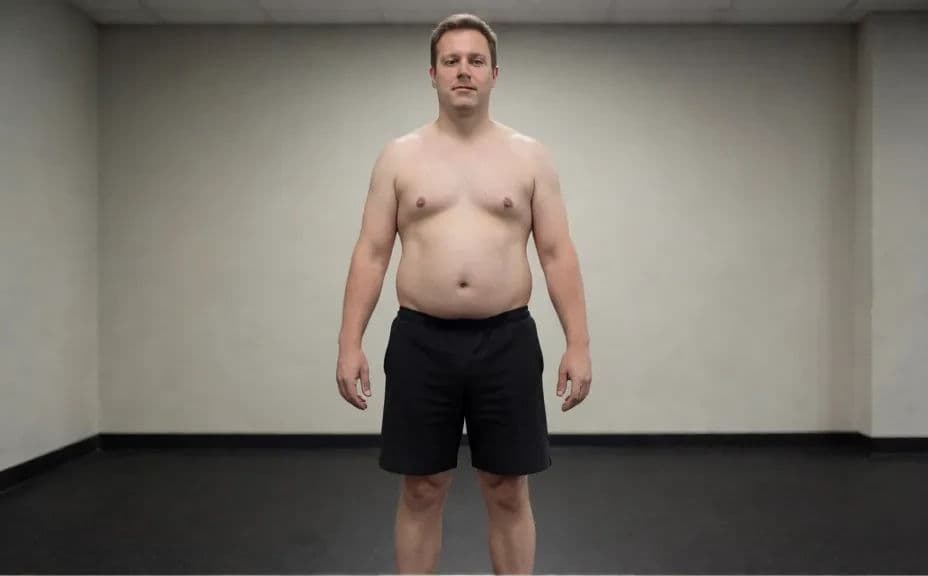 Front-facing gym photo of a person before their training block