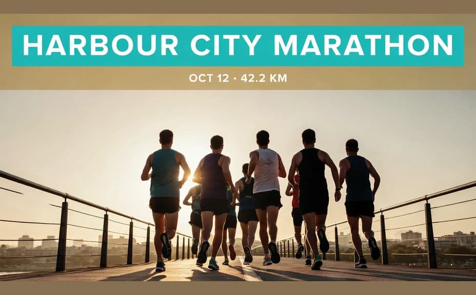 Marathon event graphic design with the race name banner across the top