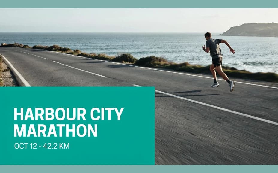 Alternate marathon graphic design with race details in a corner block