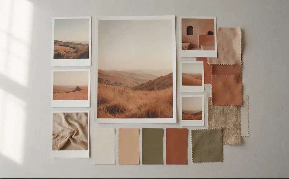 Mood board arrangement with one large hero image and smaller supporting tiles