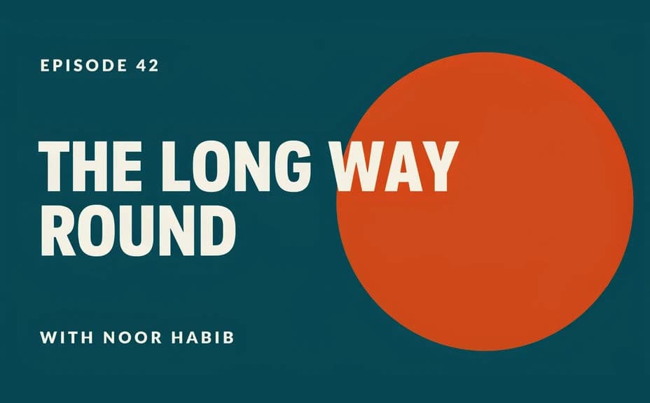 Podcast episode graphic option with the episode title over a bold coloured panel