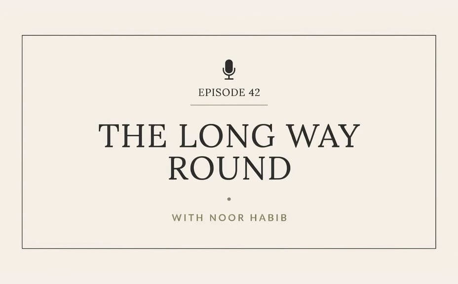 Alternate podcast episode graphic option with the title in a clean centred layout