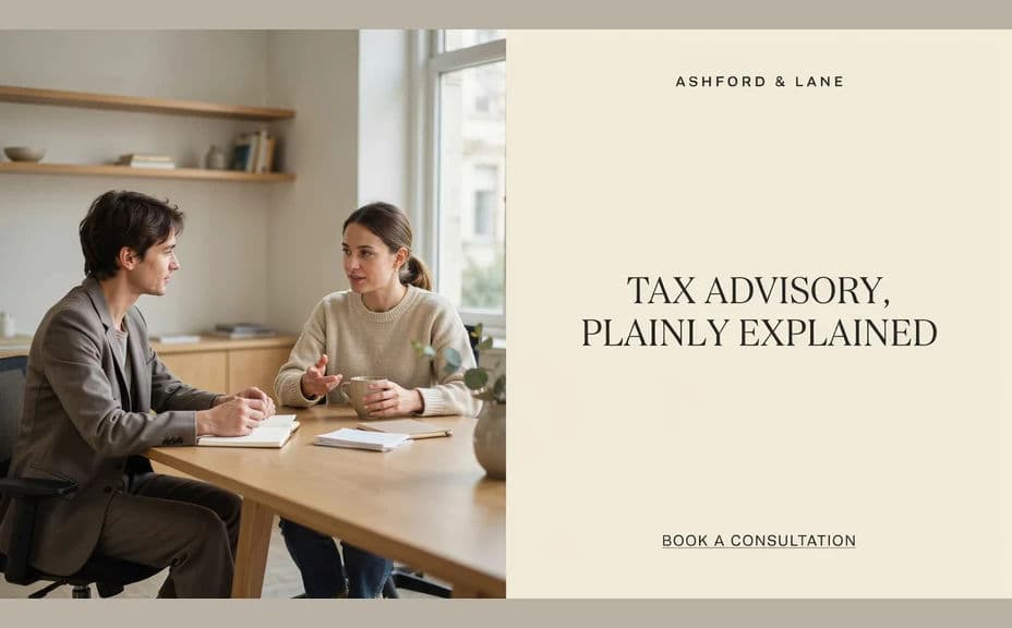 Alternate professional services ad layout with a photo beside a headline panel