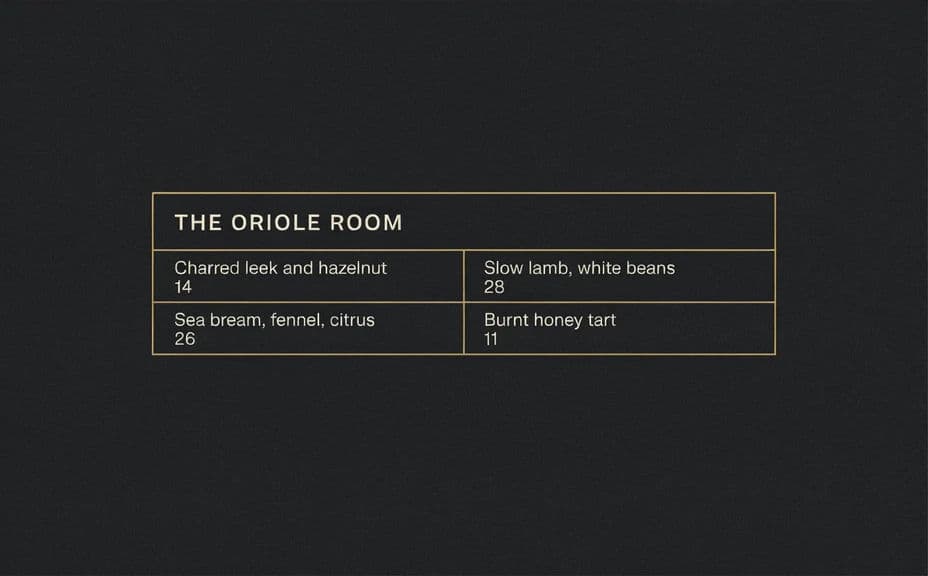 Alternate menu card design with two columns and a bordered header panel