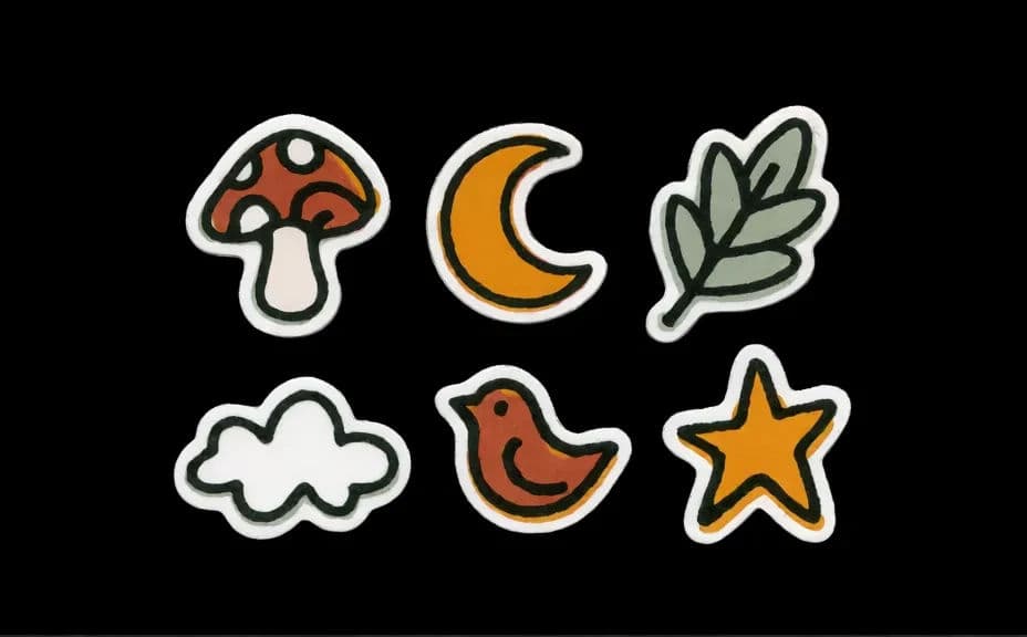 Sticker sheet in a flat graphic style with bold outlines