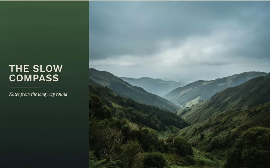 Alternate travel blog header with the title set left over a darker landscape panel