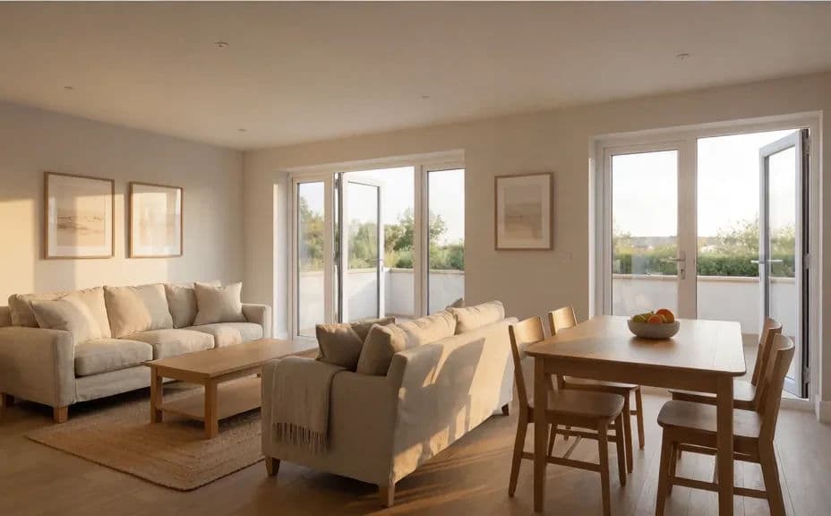 The same rental space shown with warmer styling from a different framing