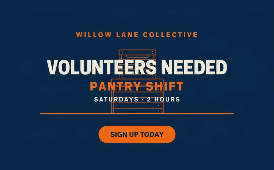 Volunteer recruitment graphic option with the role and shift stacked above a sign up line