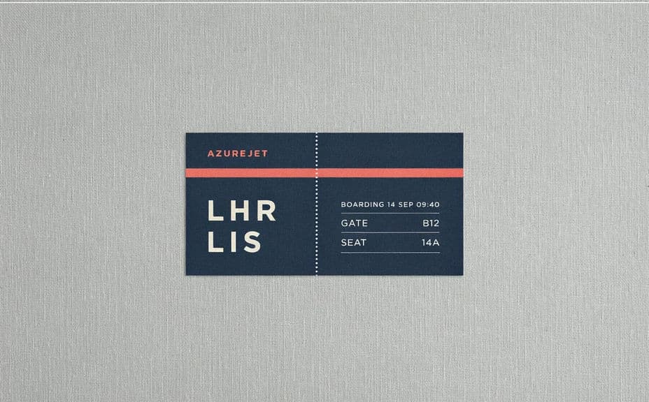 Alternate boarding pass graphic with a vertical stub and the route stacked over a dark panel