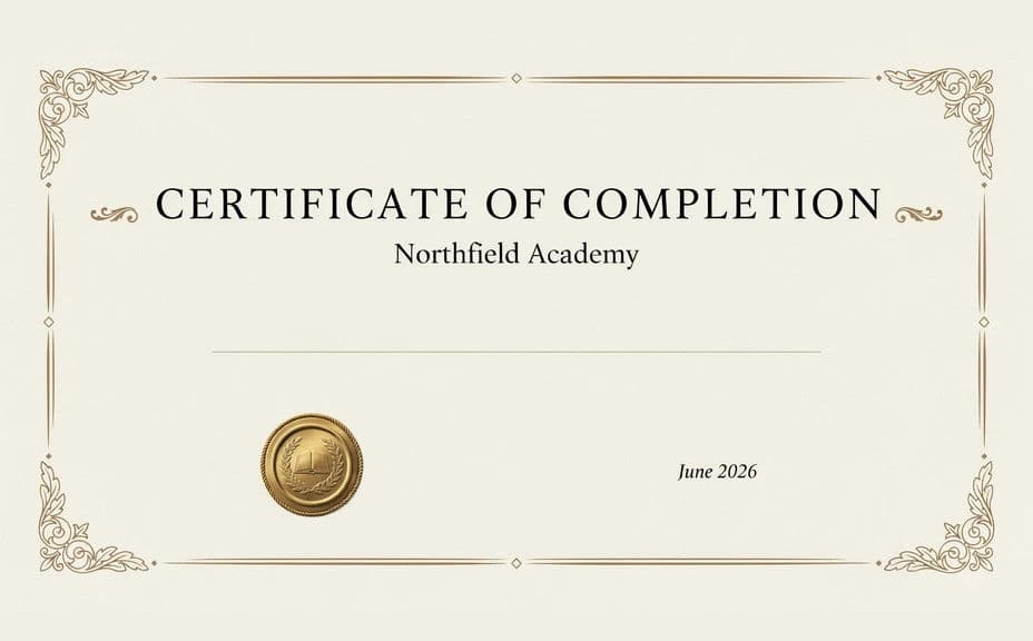 Certificate of completion option with an ornate border and classic serif type