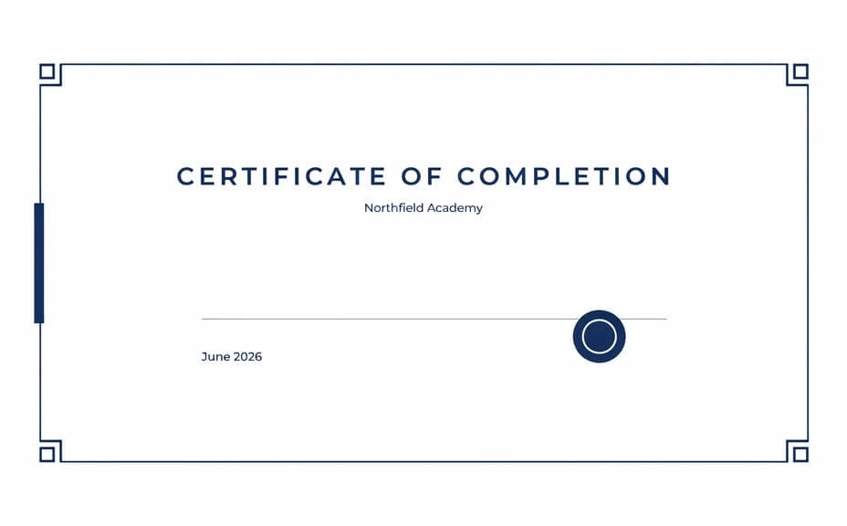 Alternate certificate of completion option with a modern minimal frame and clean type