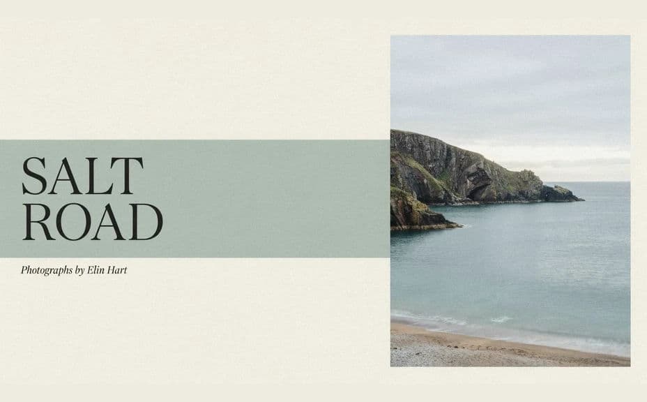 Alternate photo book cover with the title on a colour band beside a tall coastal photograph