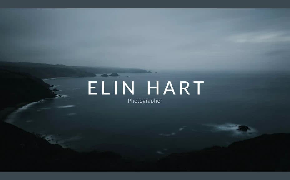 Portfolio header layout with the name centred over a wide hero image