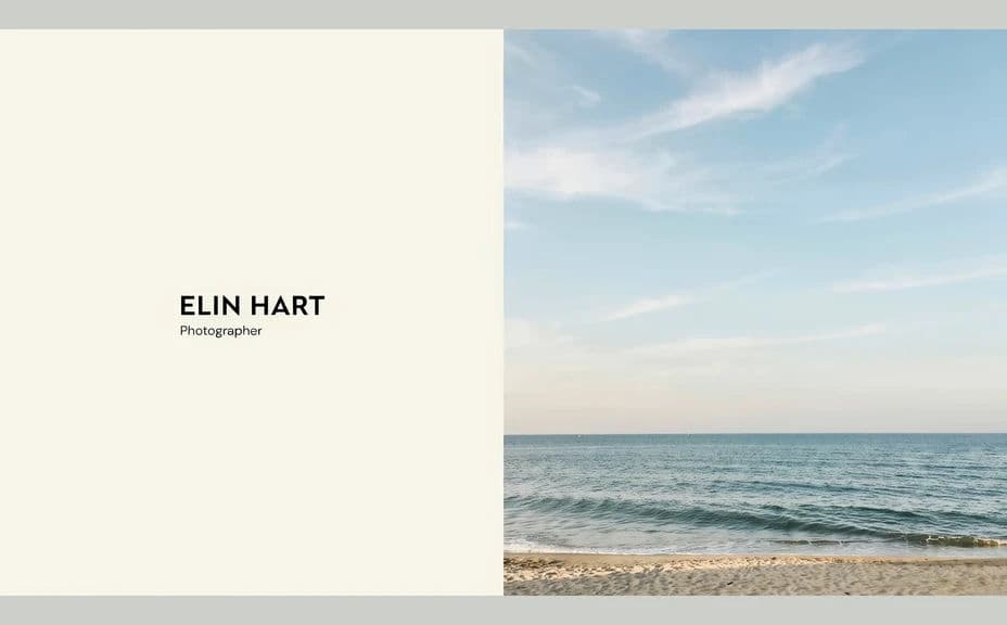 Alternate portfolio header layout with the name aligned left beside a split image panel