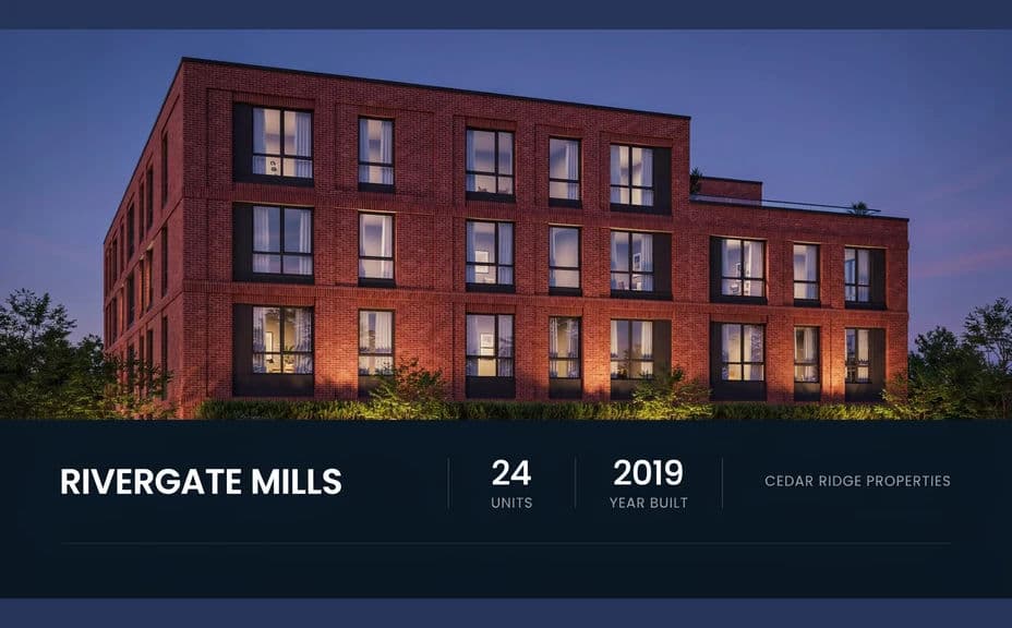 Real estate investment graphic with the property photo full width and labels below