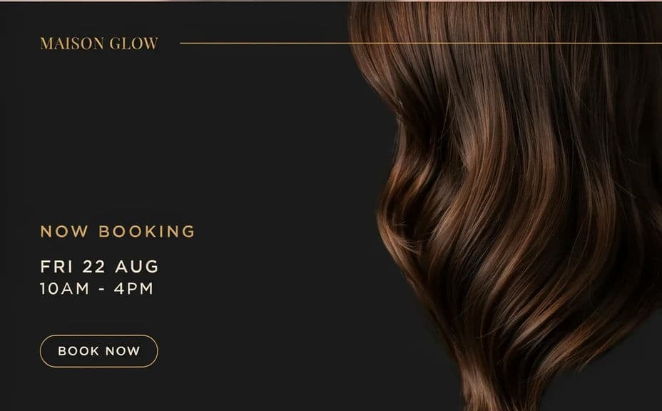 Alternate design for the same salon booking post with the details set along the lower edge