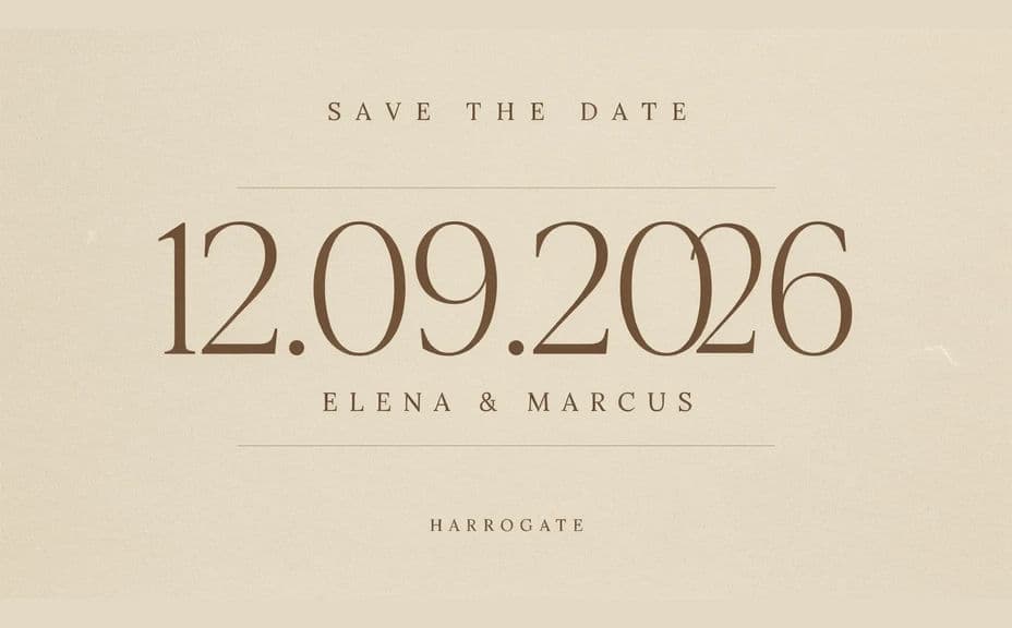 Save the date card design with names and date in a centered layout