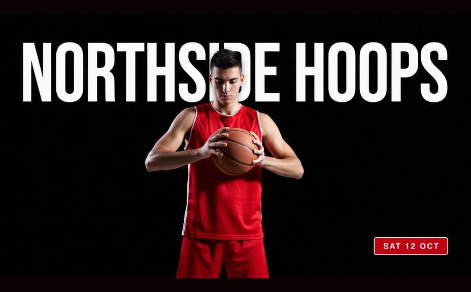 Sports team poster design with the team name stacked above the athlete