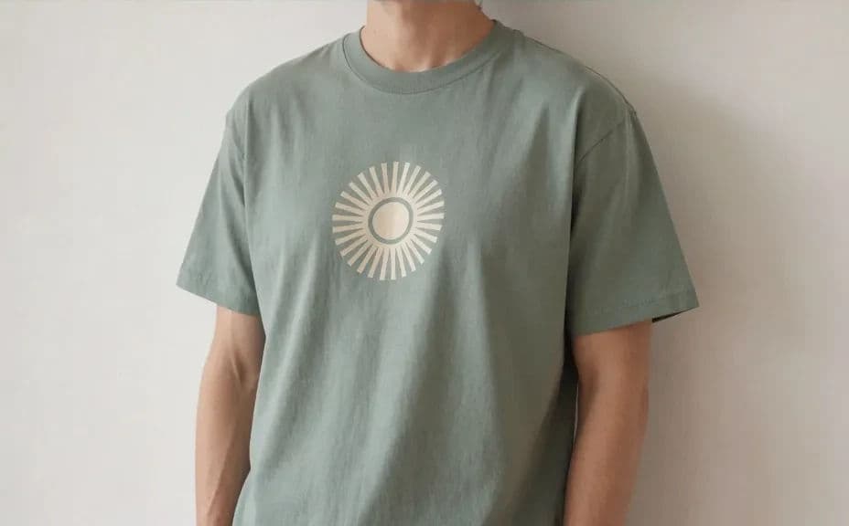 T-shirt mockup worn by a model against a simple background