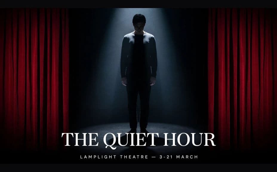 Theatre poster direction with the show title over a dramatic staged image