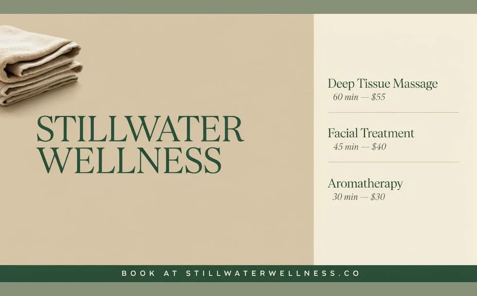 Alternate price list design for the same clinic with the treatments listed in a side panel