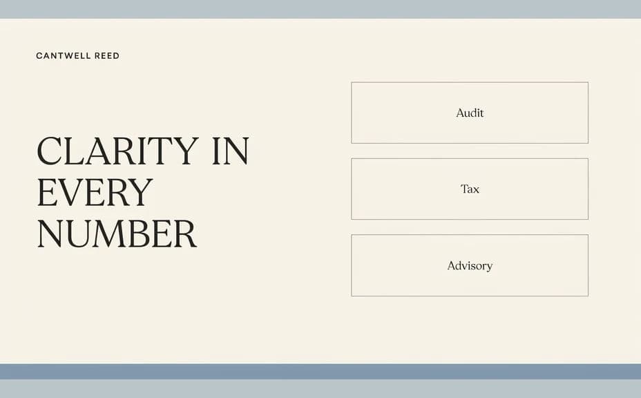 Alternate accounting firm brochure layout with a light two-column arrangement
