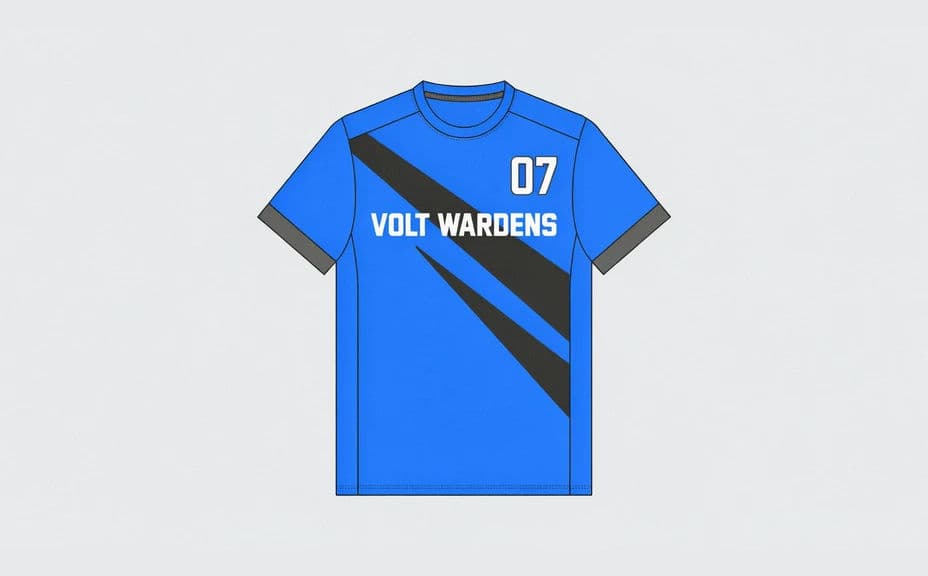 Esports jersey mockup option with bold diagonal panels and a chest wordmark