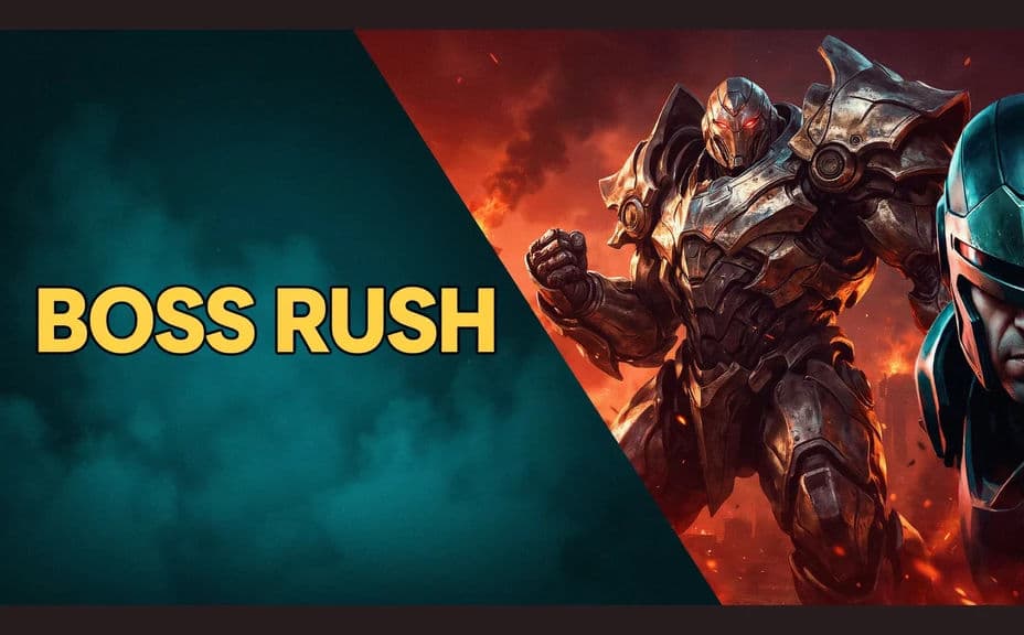 Alternate gaming thumbnail layout with a split composition and the headline stacked on the left