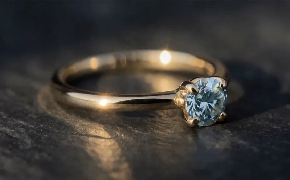 Jewellery piece photographed on dark stone with a directional highlight