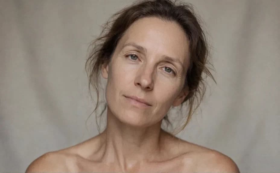 Portrait of a woman with a bare face on a neutral backdrop