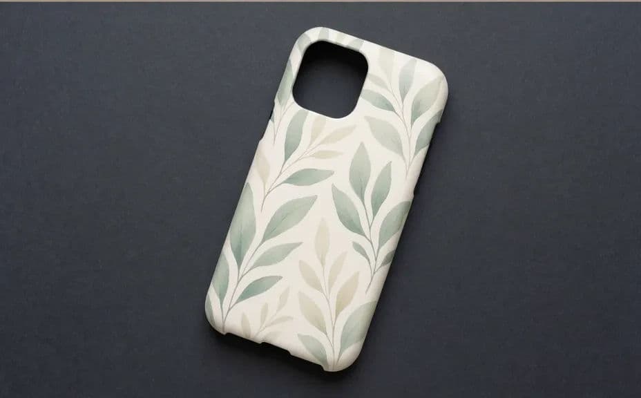 Alternate phone case design with a soft botanical pattern